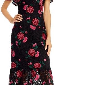Shoshanna Audette Rose-embroidered Lace MIDI dress